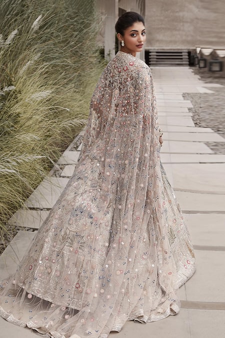 Buy_Matsya_Ivory Tissue Sequins, Zari, Garden Of Eden Resham Embroidered Lehenga Set 