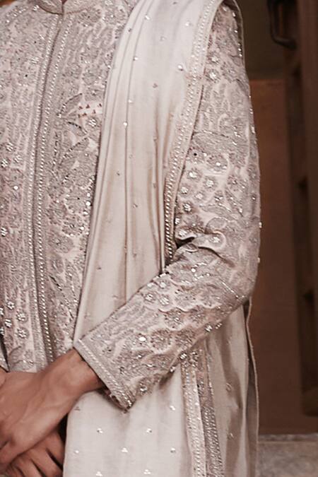 Shop_Matsya_Beige Zari Needle Nakshi Embroidered Stole _at_Aza_Fashions