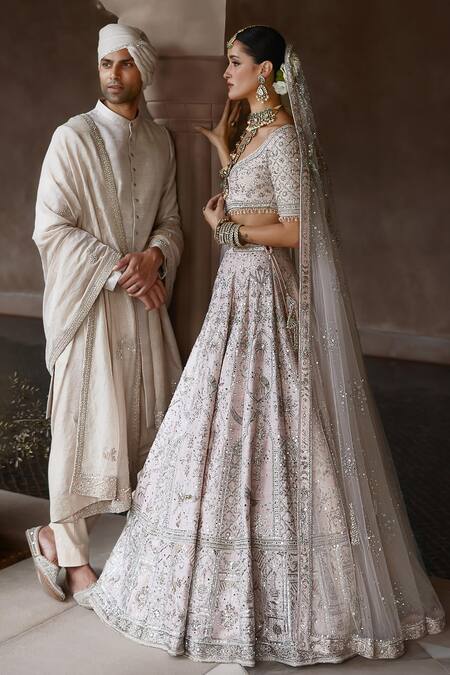 Matsya Off White Raw Silk Hand Embroidered Needle Sherwani Set With Stole at Aza Fashions Matsya_Off White Raw Silk Hand Embroidered Needle Sherwani Set With Stole _at_Aza_Fashions