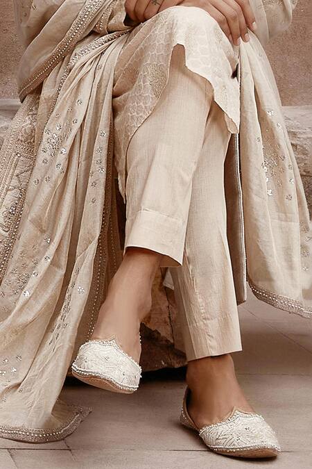 Buy_Matsya_Beige Raw Silk Hand Embroidered Dori Imperial Masai Sherwani And Kurta Set _Online_at_Aza_Fashions