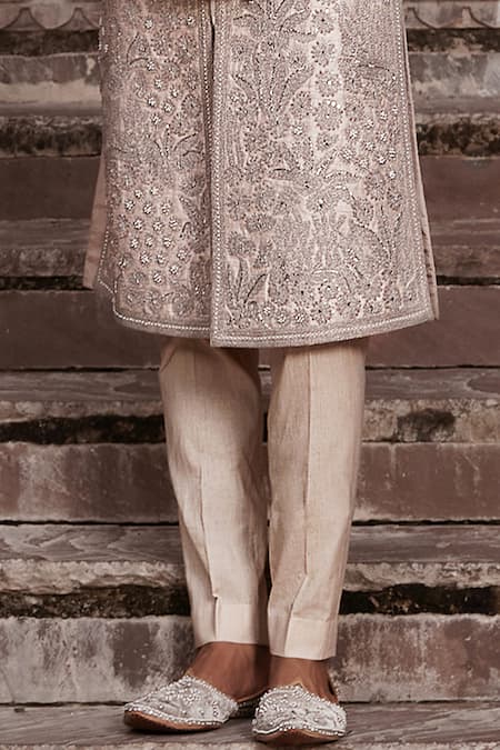 Matsya Pink Sherwani Raw Silk Hand Embroidered Vintage Needle Nandigram Set Online at Aza Fashions Matsya_Pink Sherwani Raw Silk Hand Embroidered Vintage Needle Nandigram Set _Online_at_Aza_Fashions