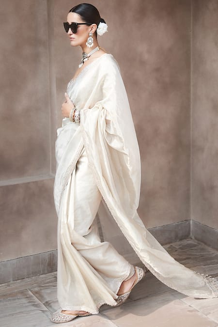 Matsya Needle Zardozi Embroidered Blouse & Saree Set 