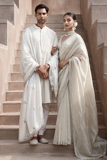 Buy Matsya Ivory Tissue Tassels, Tarnished Royal Zardozi Embroidered Blouse And Saree Set Online at Aza Fashions Buy_Matsya_Ivory Tissue Tassels, Tarnished Royal Zardozi Embroidered Blouse And Saree Set _Online_at_Aza_Fashions