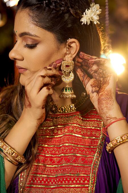 Buy_Nimbu Mirchi_Purple Crepe, Chiffon Metallic Thread, Embroidery, Zari, Yoke Kurta Salwar Set _Online_at_Aza_Fashions