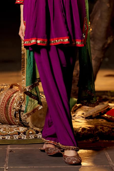 Shop_Nimbu Mirchi_Purple Crepe Zari, Sequins, Embroidery Split V-neck Yoke Kurta Salwar Set _Online_at_Aza_Fashions