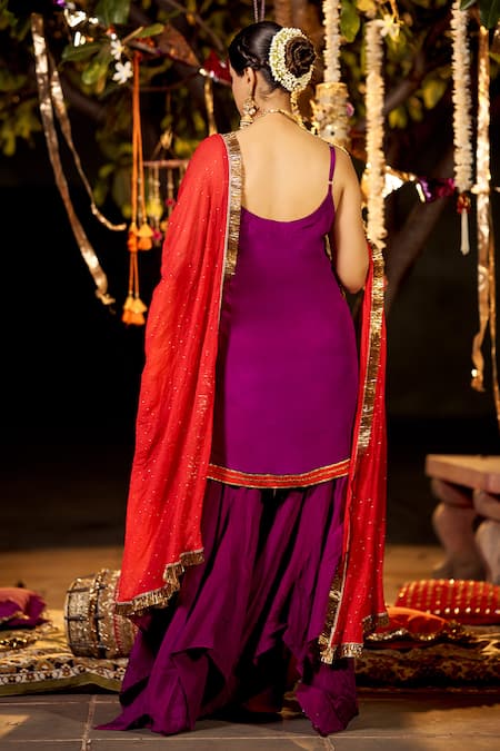 Nimbu Mirchi Sleeveless Kurta Asymmetric Sharara Set 