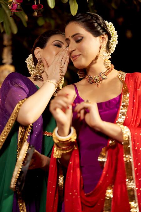 Nimbu Mirchi_Purple Crepe Zari, Sequins Scoop Neck Sleeveless Kurta Asymmetric Sharara Set _Online_at_Aza_Fashions