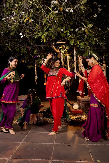 Shop_Nimbu Mirchi_Purple Crepe Zari, Sequins Scoop Neck Sleeveless Kurta Asymmetric Sharara Set _Online_at_Aza_Fashions