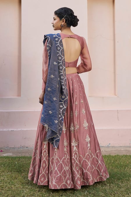 Naaz By Noor Chanderi Floral Embroidered Lehenga Set