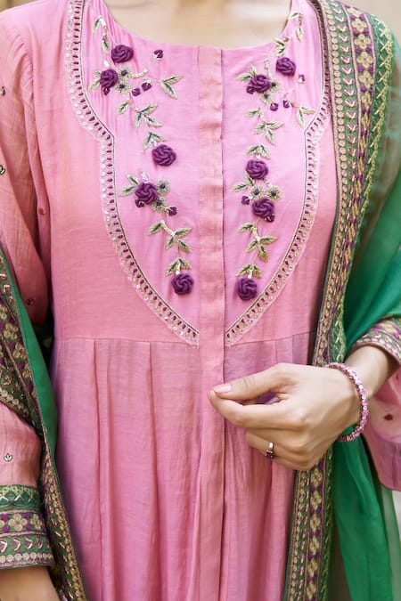 Buy_Naaz By Noor_Purple Tissue, Chanderi, Organza Gota Patti, Floral Yoke Anarkali Set _Online_at_Aza_Fashions