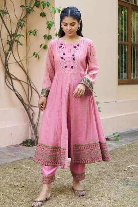 Naaz By Noor_Purple Tissue, Chanderi, Organza Gota Patti, Floral Yoke Anarkali Set _at_Aza_Fashions