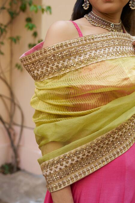 Shop Naaz By Noor Pink Chanderi, Organza Sequins, Embroidery Round Neck Border Anarkali Set Online at Aza Fashions Shop_Naaz By Noor_Pink Chanderi, Organza Sequins, Embroidery Round Neck Border Anarkali Set _Online_at_Aza_Fashions