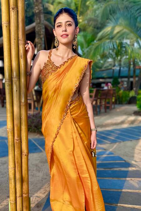 Punit Balana Yellow Chanderi Silk, Organza Embroidery Choli Ke Peeche Saree With Blouse Online at Aza Fashions Punit Balana_Yellow Chanderi Silk, Organza Embroidery Choli Ke Peeche Saree With Blouse _Online_at_Aza_Fashions