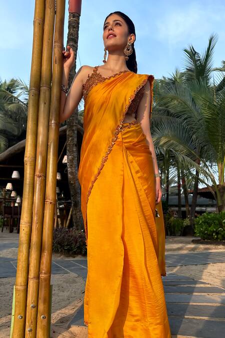 Buy Punit Balana Yellow Chanderi Silk, Organza Embroidery Choli Ke Peeche Saree With Blouse Online at Aza Fashions Buy_Punit Balana_Yellow Chanderi Silk, Organza Embroidery Choli Ke Peeche Saree With Blouse _Online_at_Aza_Fashions