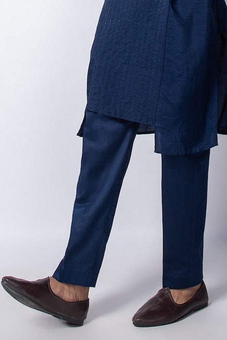 Buy_Smriti By Anju Agarwal_Blue Silk, Cotton Sequins, Beads, Cut Navy Hand Embroidered Nehru Jacket Set _Online_at_Aza_Fashions