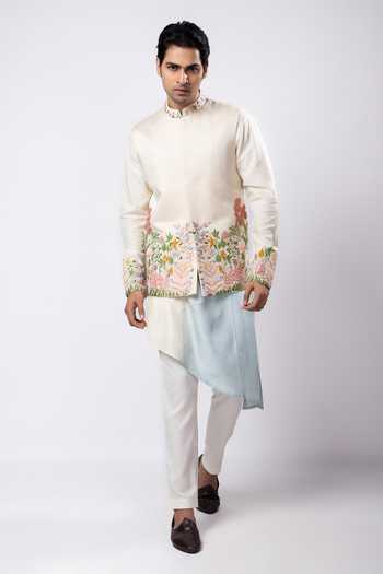 Smriti By Anju Agarwal_Multi Color Linen, Satin Embroidery Hand Nehru Jacket _Online_at_Aza_Fashions