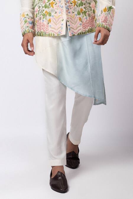 Smriti By Anju Agarwal_Multi Color Silk, Cotton, Linen, Satin Beads, Embroidery Hand Nehru Jacket Set _Online_at_Aza_Fashions