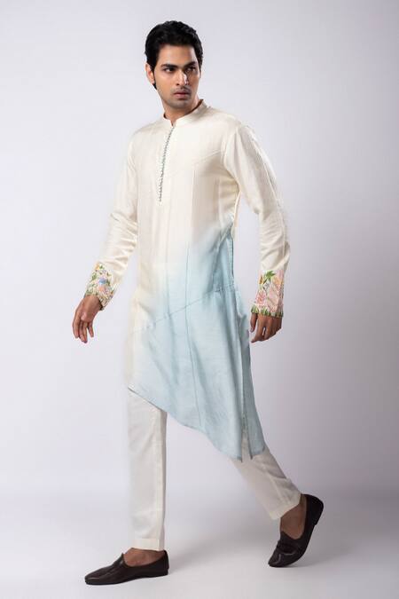 Shop_Smriti By Anju Agarwal_Multi Color Silk, Cotton, Linen, Satin Beads, Embroidery Hand Nehru Jacket Set _Online_at_Aza_Fashions