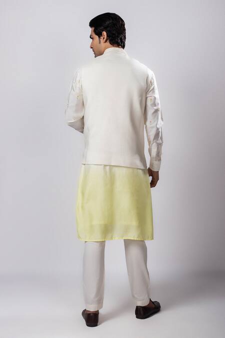 Shop Smriti By Anju Agarwal Multi Color Silk, Cotton, Linen, Satin Ahren Nehru Jacket And Icarus Kurta Set at Aza Fashions Shop_Smriti By Anju Agarwal_Multi Color Silk, Cotton, Linen, Satin Ahren Nehru Jacket And Icarus Kurta Set _at_Aza_Fashions