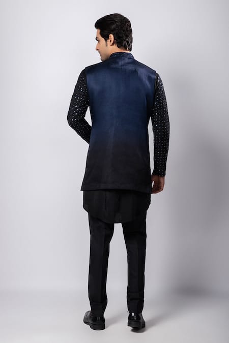 Smriti By Anju Agarwal Navy Ombre Hand Embroidered Nehru Jacket 