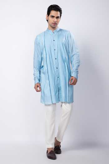 Smriti By Anju Agarwal Blue Silk, Cotton Embroidery Raahi Hand Kurta And Pant Pyjama Set Online at Aza Fashions Smriti By Anju Agarwal_Blue Silk, Cotton Embroidery Raahi Hand Kurta And Pant Pyjama Set _Online_at_Aza_Fashions