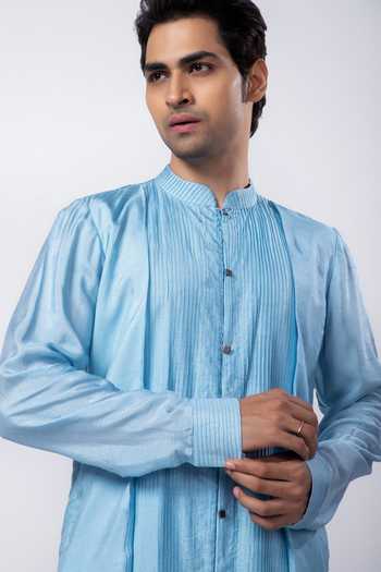 Buy Smriti By Anju Agarwal Blue Silk, Cotton Embroidery Raahi Hand Kurta And Pant Pyjama Set Online at Aza Fashions Buy_Smriti By Anju Agarwal_Blue Silk, Cotton Embroidery Raahi Hand Kurta And Pant Pyjama Set _Online_at_Aza_Fashions