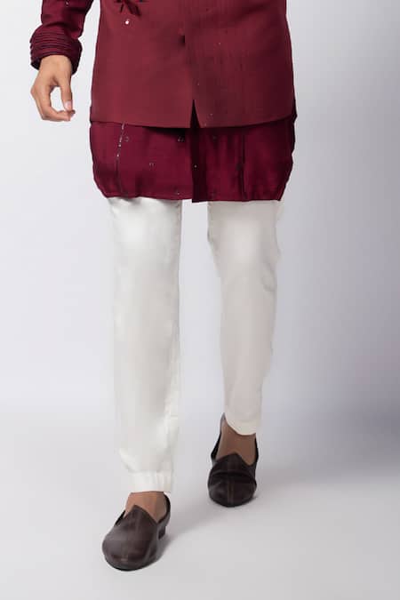 Smriti By Anju Agarwal_Maroon Silk, Cotton Cut Work, Mirrors, Embroidery Hand Nehru Jacket Set _Online_at_Aza_Fashions