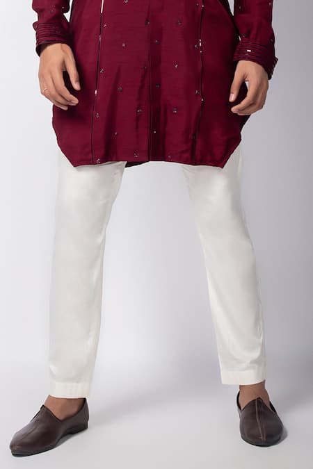 Buy_Smriti By Anju Agarwal_Maroon Silk, Cotton Cut Work Hand Embroidered Kurta And Pant Set _Online_at_Aza_Fashions