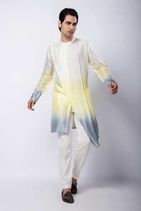 Shop_Smriti By Anju Agarwal_Multi Color Silk, Linen, Satin, Cotton Atharva Nehru Jacket And Vibhor Kurta Set _Online_at_Aza_Fashions