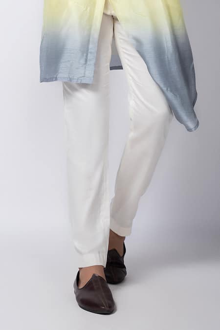 Smriti By Anju Agarwal_Yellow Silk, Cotton Embroidery Vibhor Hand Kurta And Pant Pyjama Set _Online_at_Aza_Fashions