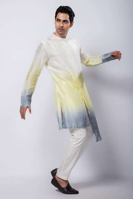 Buy_Smriti By Anju Agarwal_Yellow Silk, Cotton Embroidery Vibhor Hand Kurta And Pant Pyjama Set _Online_at_Aza_Fashions