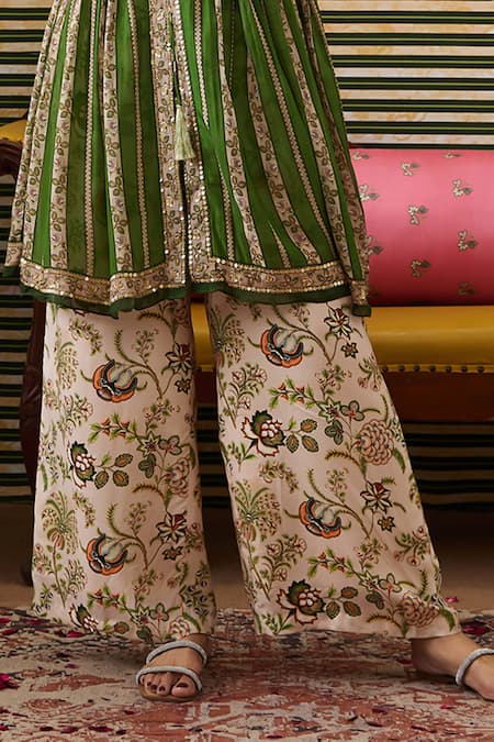 Buy_Soup By Sougat Paul_Green Crepe Sequins Sweetheart Mehr Botanical Print Jumpsuit With Peplum Jacket _Online_at_Aza_Fashions