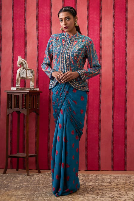 Soup by Sougat Paul Embroidered Jacket & Draped Skirt Set 