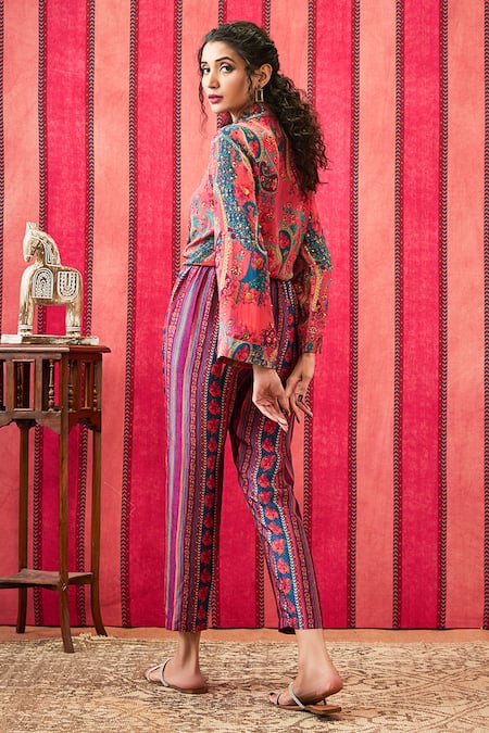 Shop Soup By Sougat Paul Multi Color Crepe, Silk Sequins Collared Qala Embellished Shirt And Pant Set Online at Aza Fashions Shop_Soup By Sougat Paul_Multi Color Crepe, Silk Sequins Collared Qala Embellished Shirt And Pant Set _Online_at_Aza_Fashions