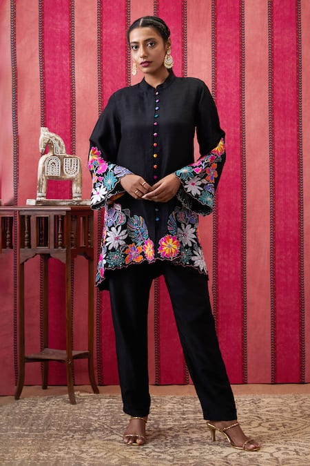 Soup by Sougat Paul Zinnia Floral Applique High Low Tunic With Pant 