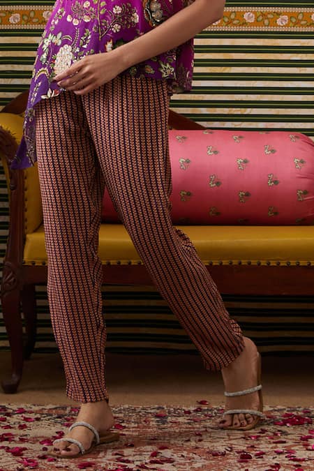 Buy_Soup By Sougat Paul_Multi Color Crepe Sequins Pansy Bloom Print Embellished Asymmetric Top With Pant _Online_at_Aza_Fashions