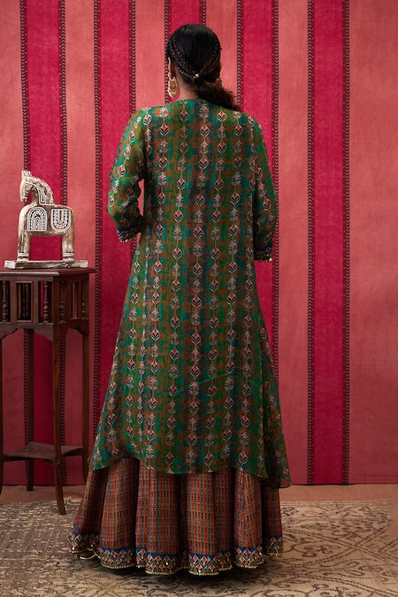 Soup By Sougat Paul Baroque Bloom Print Embellished Jacket Lehenga Set 