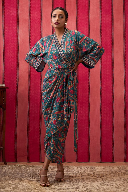 Soup By Sougat Paul Persian Art Print Draped Overlap Dress 