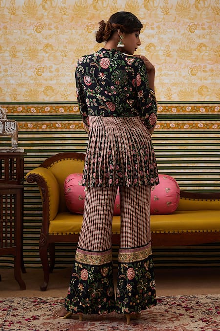 Buy Black Crepe Sequins, Embroidery Floral Garden Print Jacket