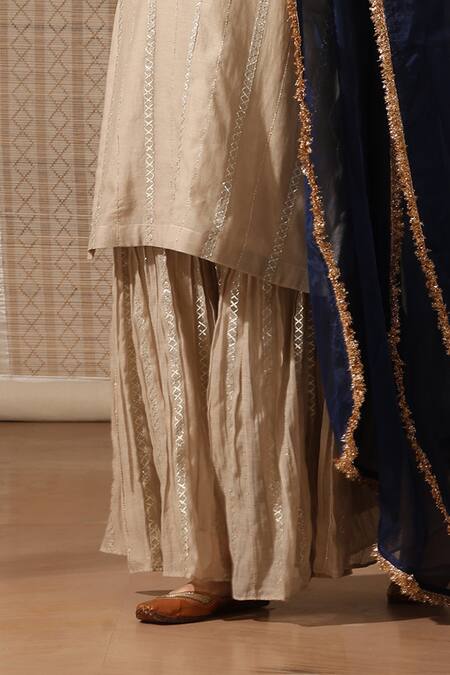 Rekha Agra_Grey Organza, Chanderi Gota Patti, Sequins Helix Embroidered Kurta Sharara Set _Online_at_Aza_Fashions