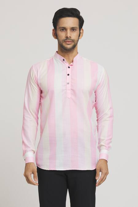 Arihant Rai Sinha_Pink Cotton Broad Stripe Pattern Shirt _Online_at_Aza_Fashions