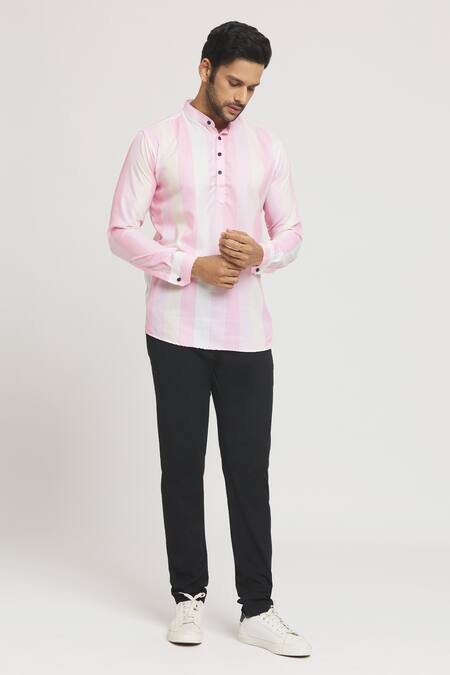 Buy_Arihant Rai Sinha_Pink Cotton Broad Stripe Pattern Shirt _Online_at_Aza_Fashions