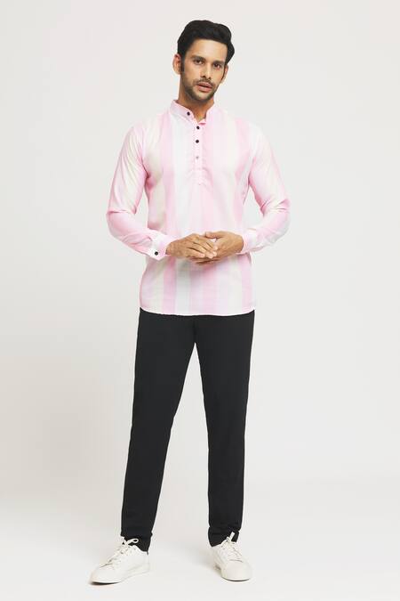 Shop_Arihant Rai Sinha_Pink Cotton Broad Stripe Pattern Shirt _Online_at_Aza_Fashions