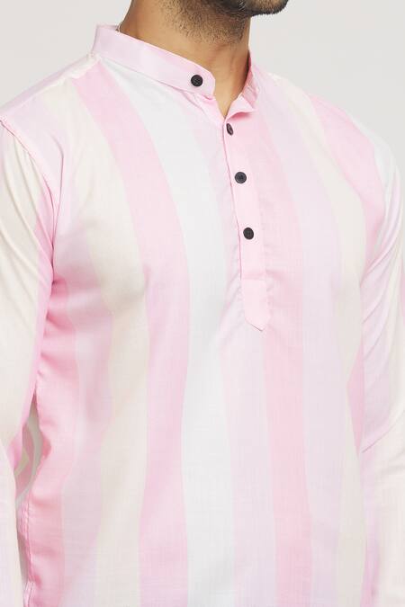 Arihant Rai Sinha_Pink Cotton Broad Stripe Pattern Shirt _at_Aza_Fashions