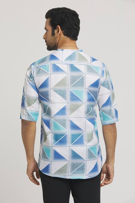 Shop_Aryavir Malhotra_Multi Color Cotton Geometric Tile Print Shirt_at_Aza_Fashions