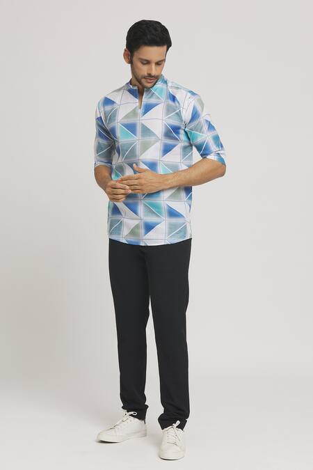 Buy_Aryavir Malhotra_Multi Color Cotton Geometric Tile Print Shirt_Online_at_Aza_Fashions