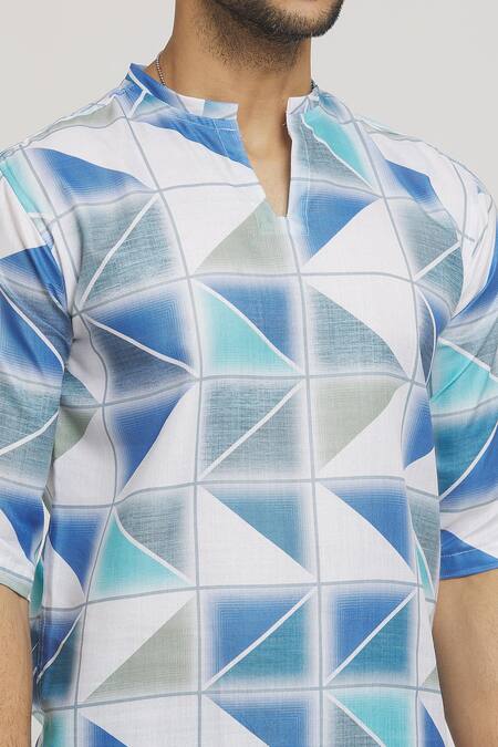 Aryavir Malhotra_Multi Color Cotton Geometric Tile Print Shirt_at_Aza_Fashions
