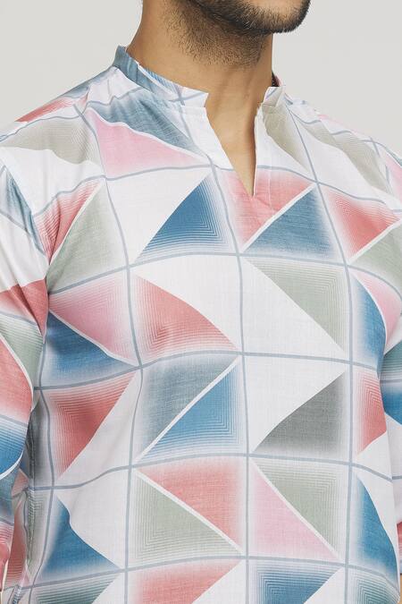 Aryavir Malhotra_Multi Color Cotton Abstract Geometric Tile Print Shirt_at_Aza_Fashions