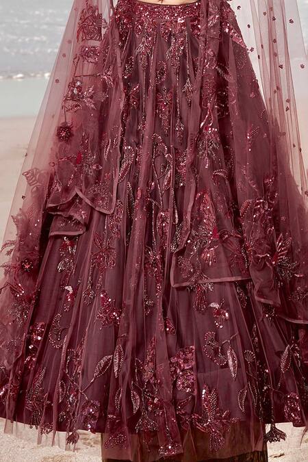 Buy Neha & Tarun Maroon Tulle Hunting Kingfisher Aari Embroidered Lehenga Corset Blouse Set Online at Aza Fashions Buy_Neha & Tarun_Maroon Tulle Hunting Kingfisher Aari Embroidered Lehenga Corset Blouse Set _Online_at_Aza_Fashions