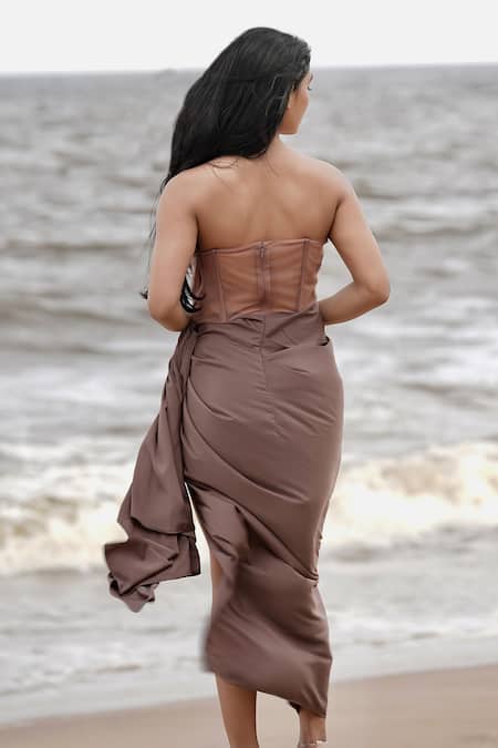 Neha & Tarun Florence Aari Embroidered Draped Corset Dress 